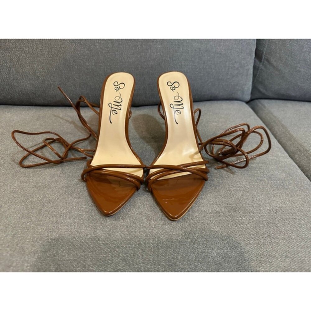 So Me Brown and gold Lace-Up Pointed Toe Heels Size 10 NWOT strappy stiletto